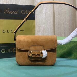 Gucci Tan Suede Crossbody Bag with Gold Horsebit